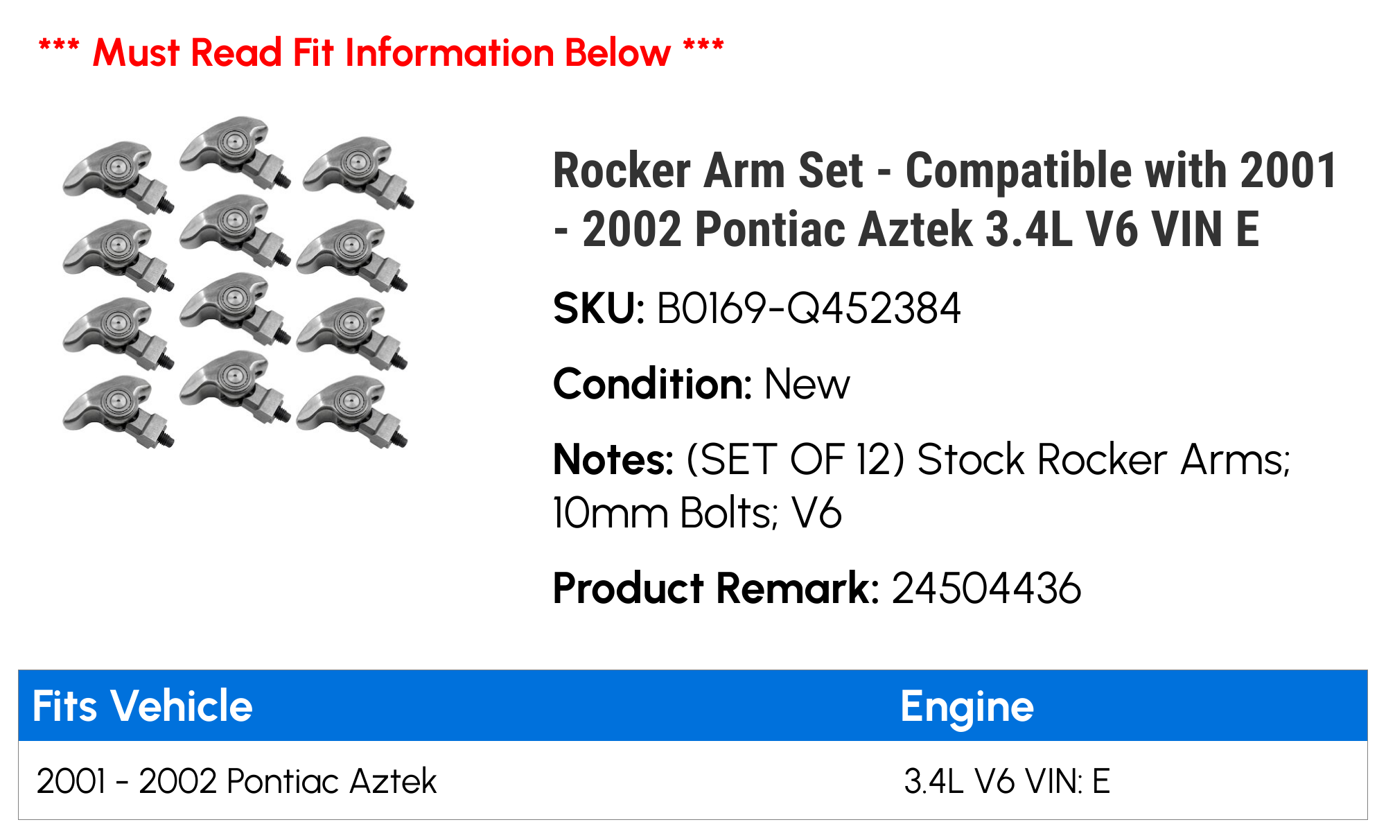 Rocker Arm Set for 2001-2002 Pontiac Aztek 3.4L V6 G3107
