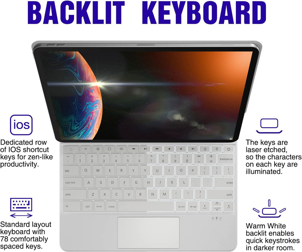 White Leather Magnetic Keyboard Case for iPad Pro 12.9 inch C635