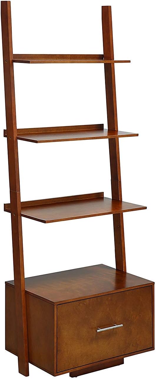 Espresso Ladder Bookcase with File Drawer W972733