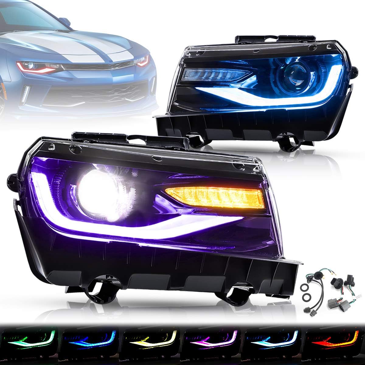 Multicolor Projector LED Headlights for Chevy Camaro 5th Gen 2014 2015 with Sequential Turn Signal A1951
