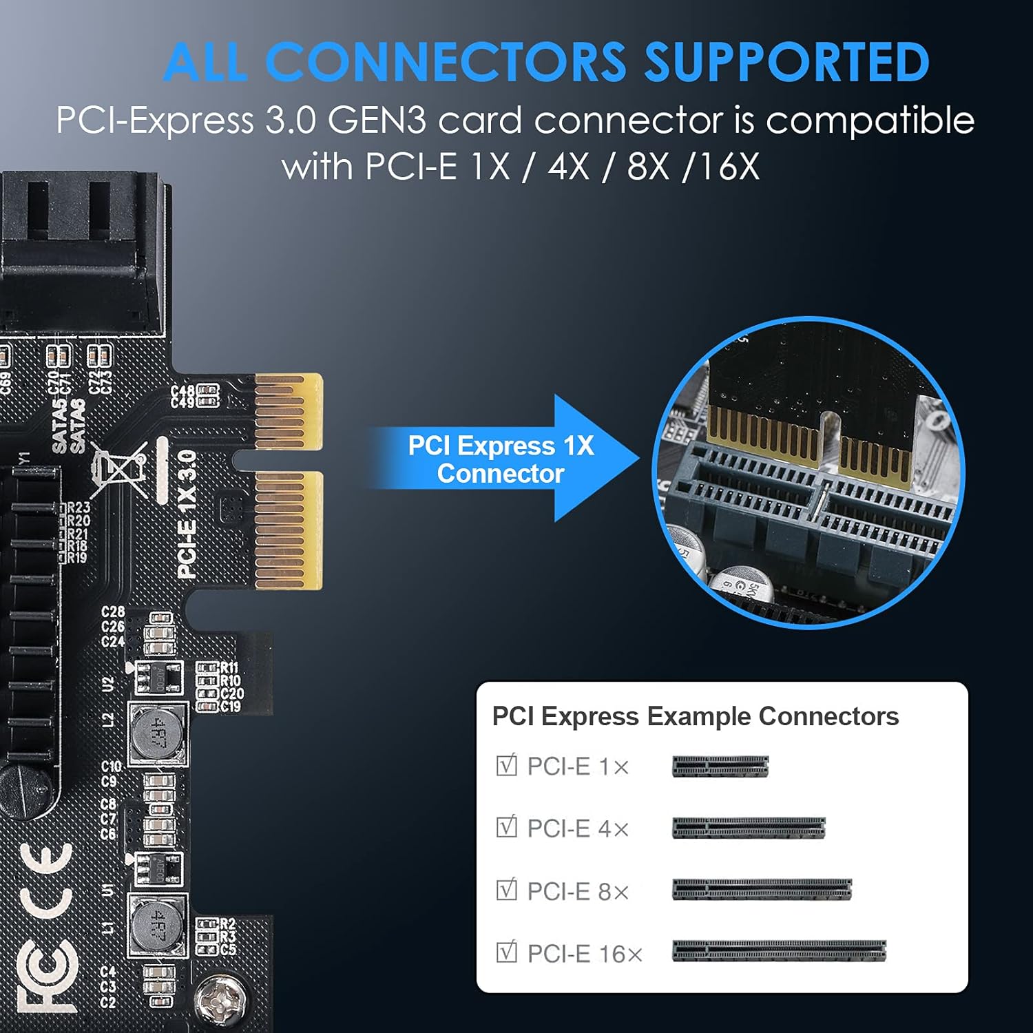 PCIe 4X SATA Card, 6 Ports with 6 SATA Cables, Low Profile Bracket, Non-Raid A957025