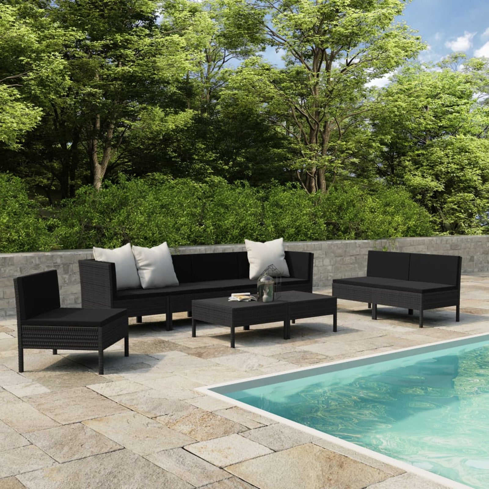 9 Piece Poly Rattan Outdoor Sectional Sofa Set with Cushions Q745
