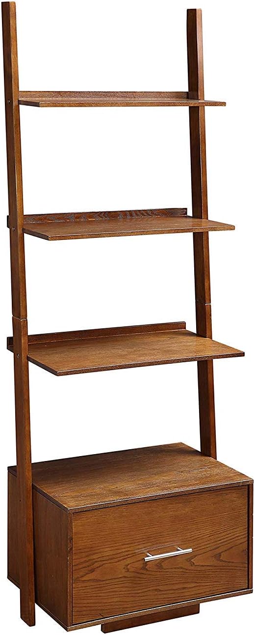 Espresso Ladder Bookcase with File Drawer W972733