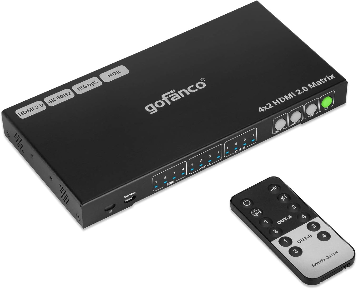 4x2 HDMI Matrix Switch 4K 60Hz HDR HDMI 2.0 HDCP 2.2 EDID RS232 Web GUI IR ARC Toslink 4 in 2 Out Video Switcher Splitter U870115