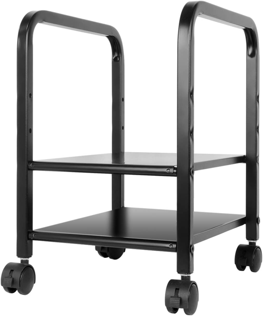 Black 2-Tier CPU Rolling Stand with Locking Wheels C3973