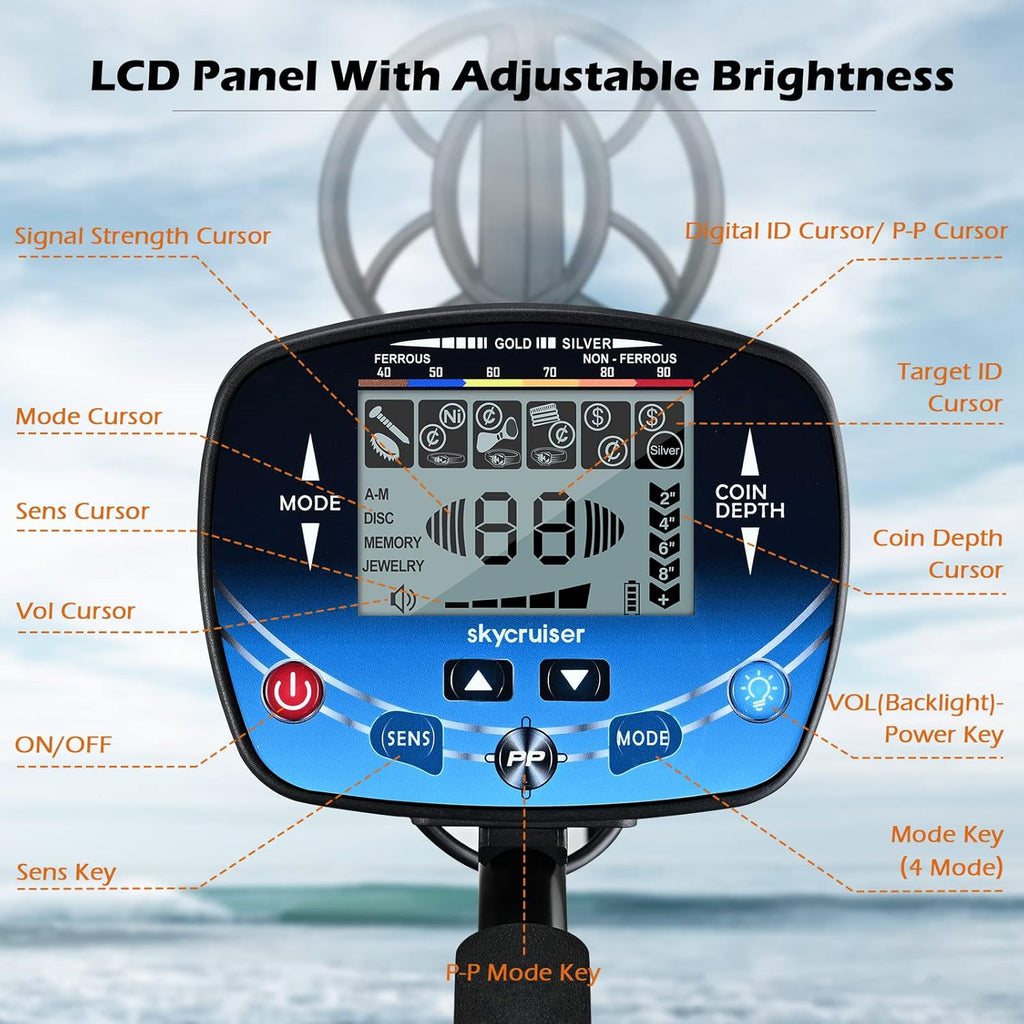 Waterproof Metal Detector with 10" IP68 Search Coil and Headphone I100