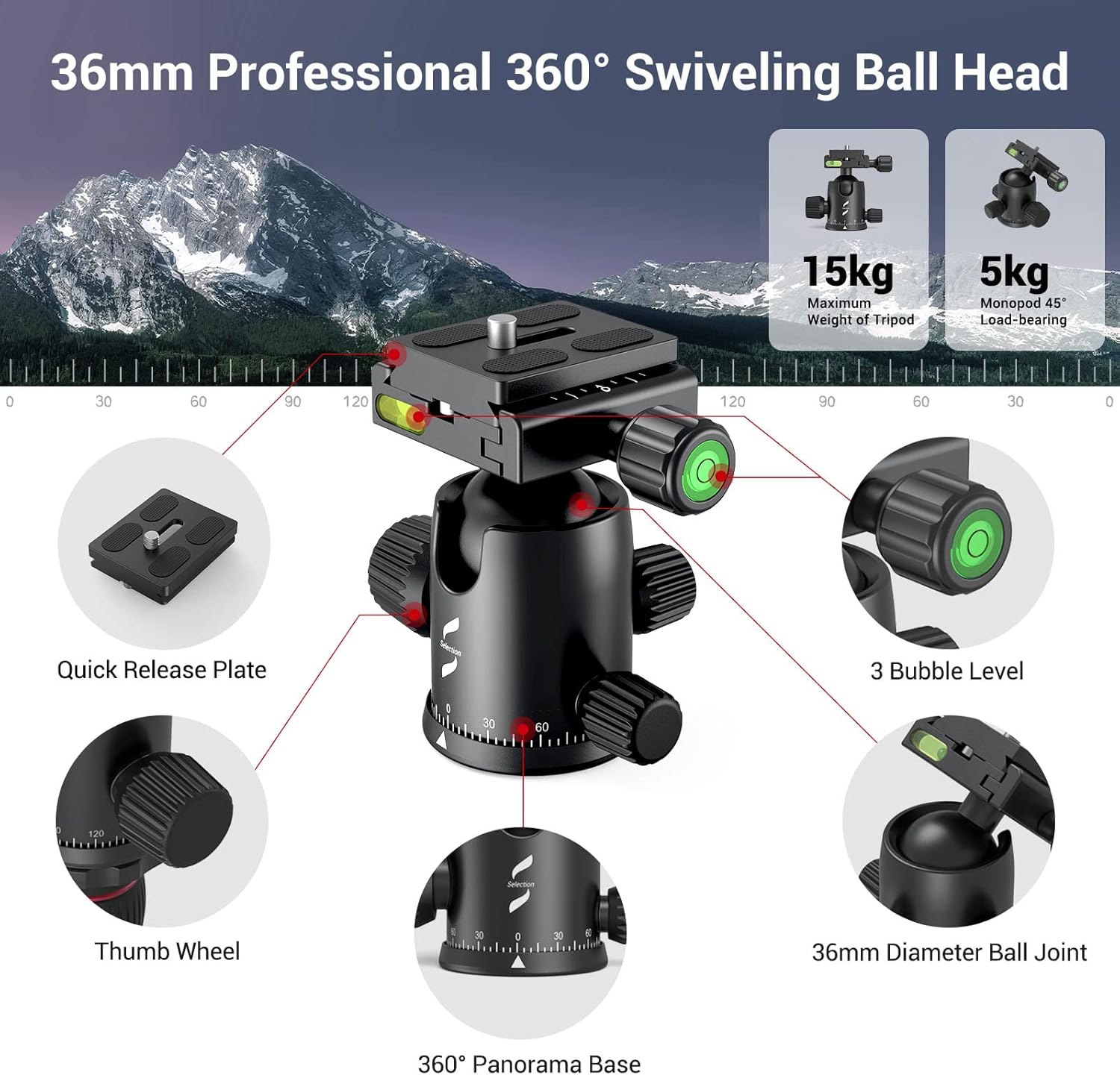 Aluminum Camera Tripod Monopod, Foldable, 360 Degree Ball Head, Quick Release Plate, Payload 33lb, Height 18.5 to 78, Pack of 2 I8034