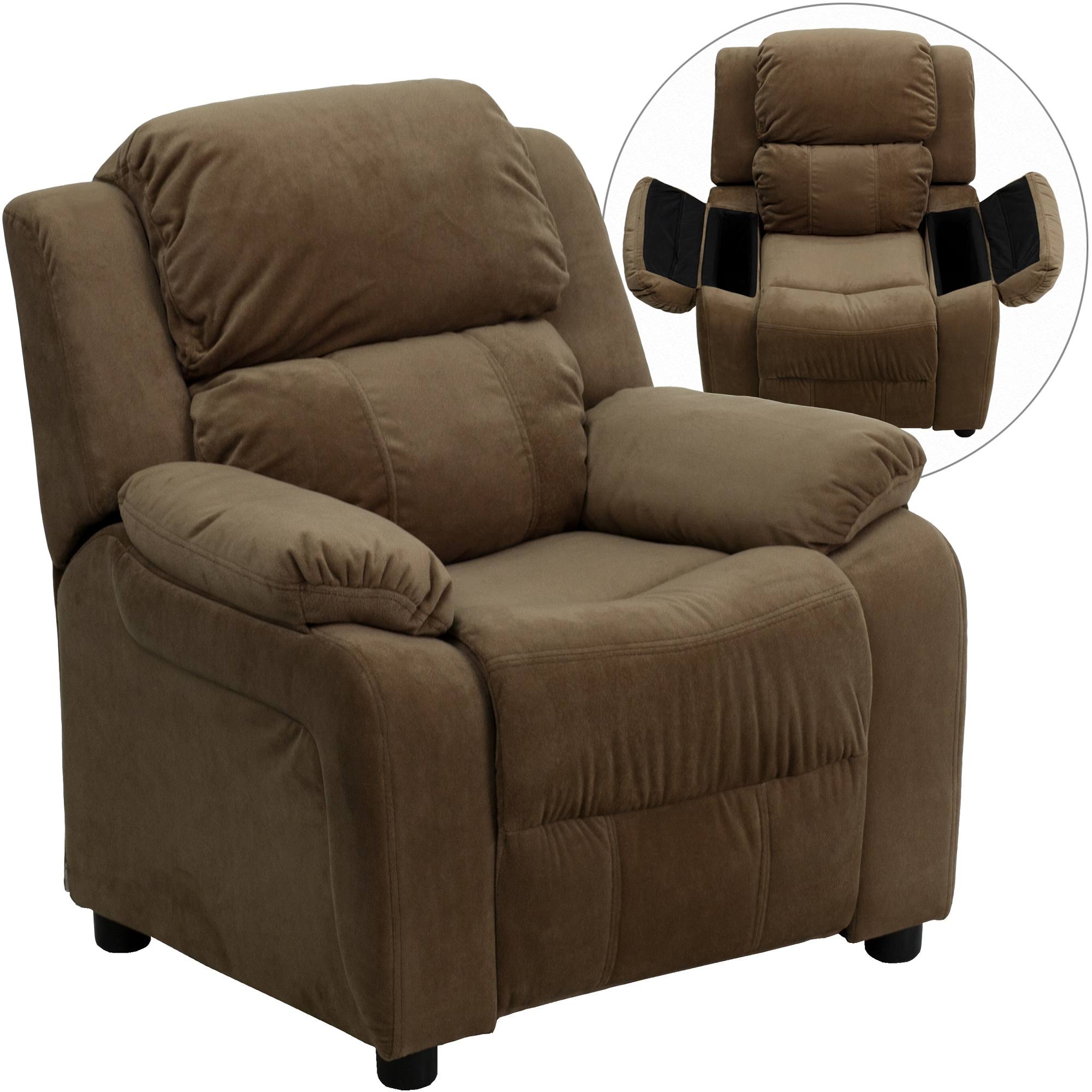 Brown Padded Kids Recliner with Flip-Up Storage Arms P95891