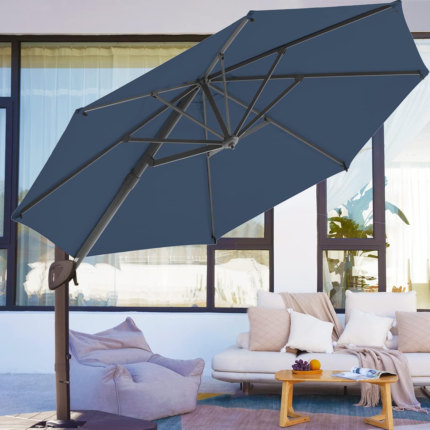 Beige 9x9 FT Square Cantilever Patio Umbrella with Aluminum Frame A47838