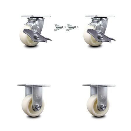 Nylon Swivel Top Plate Caster Set of 4 with 4 inch x 2 inch White Wheels Q18786
