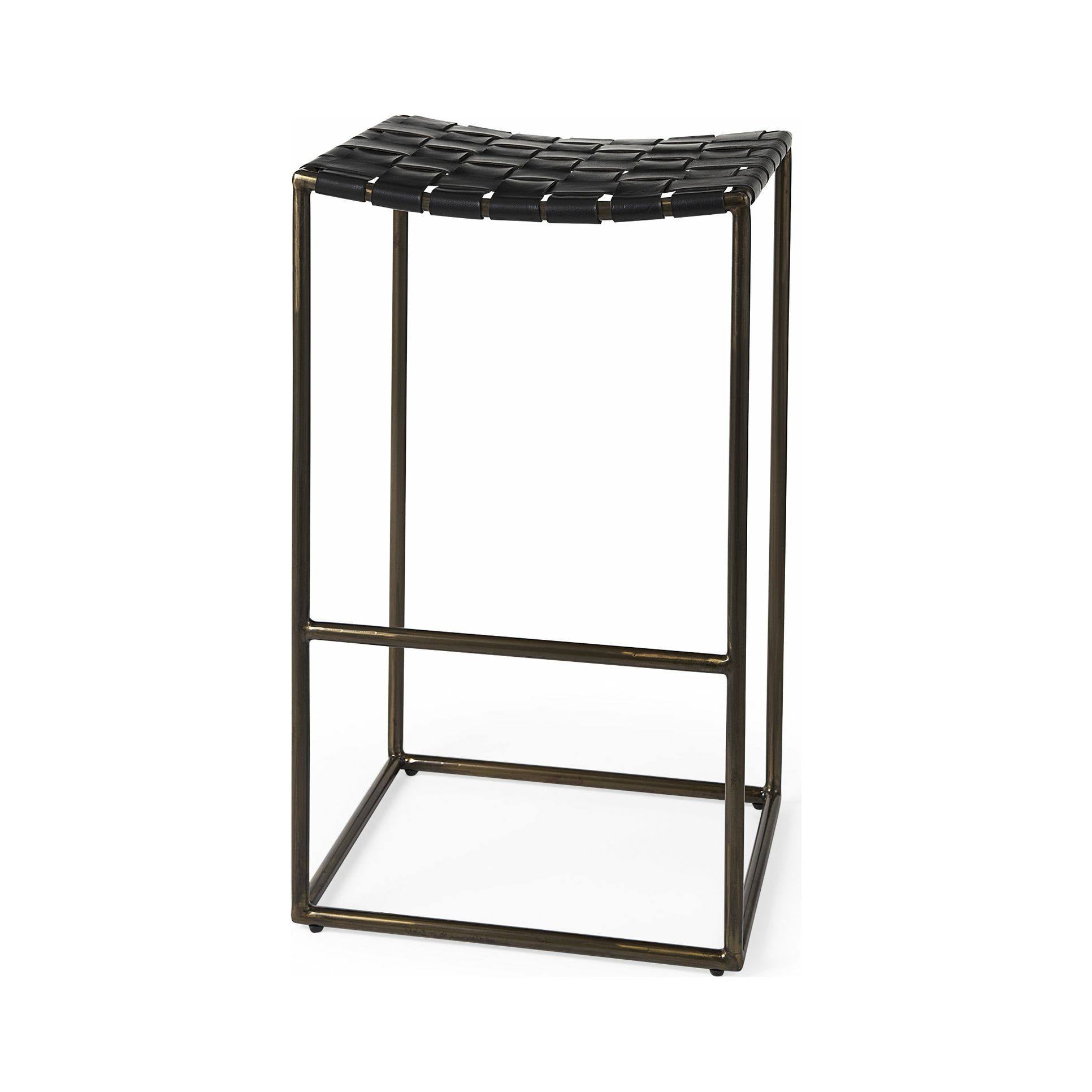 Black Woven Leather Seat Bar Stool Y704269