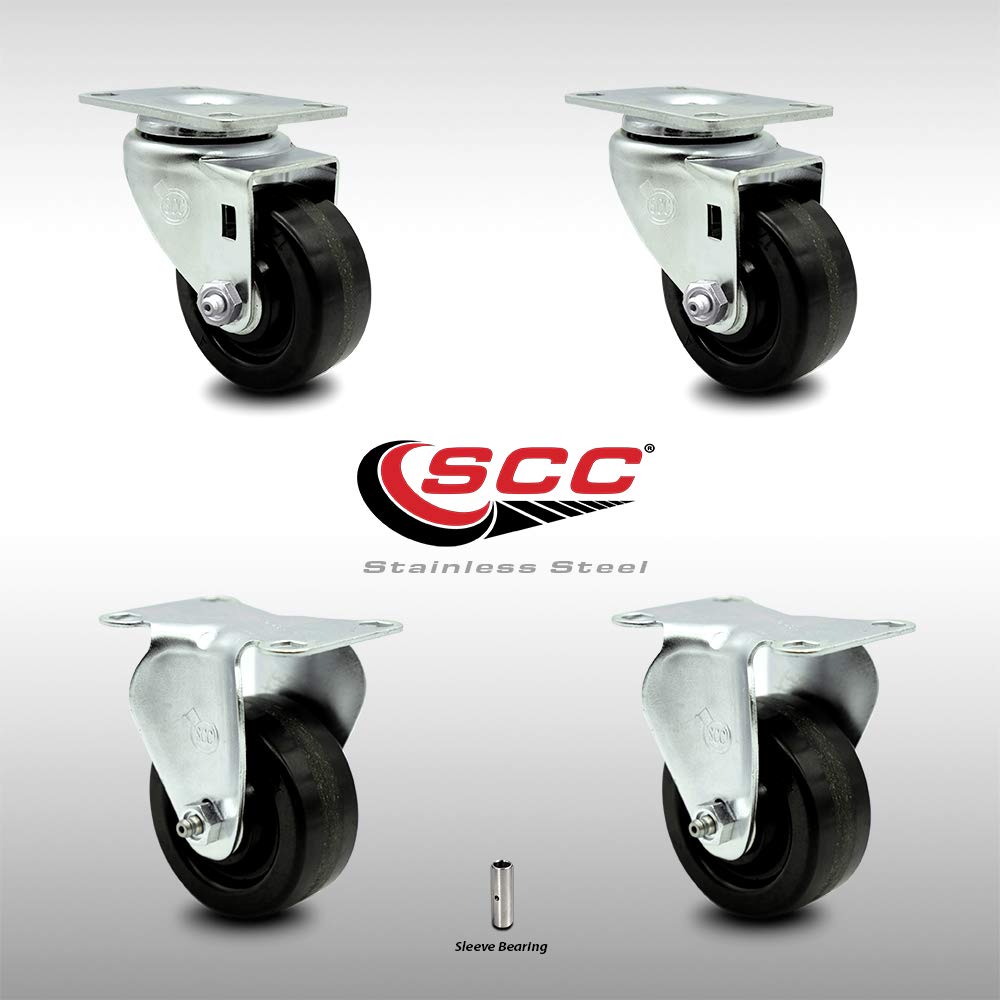 Stainless Steel Phenolic Swivel Caster with Black Wheel, Pack of 2 E445