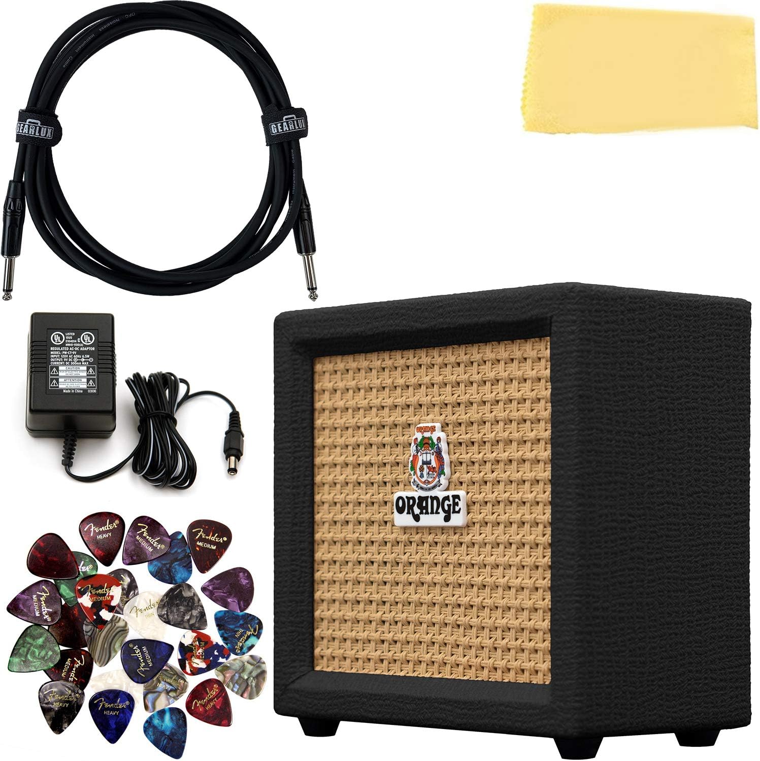 Orange Crush Mini Guitar Combo Amplifier with Instrument Cable, 24 Picks, Polishing Cloth U568