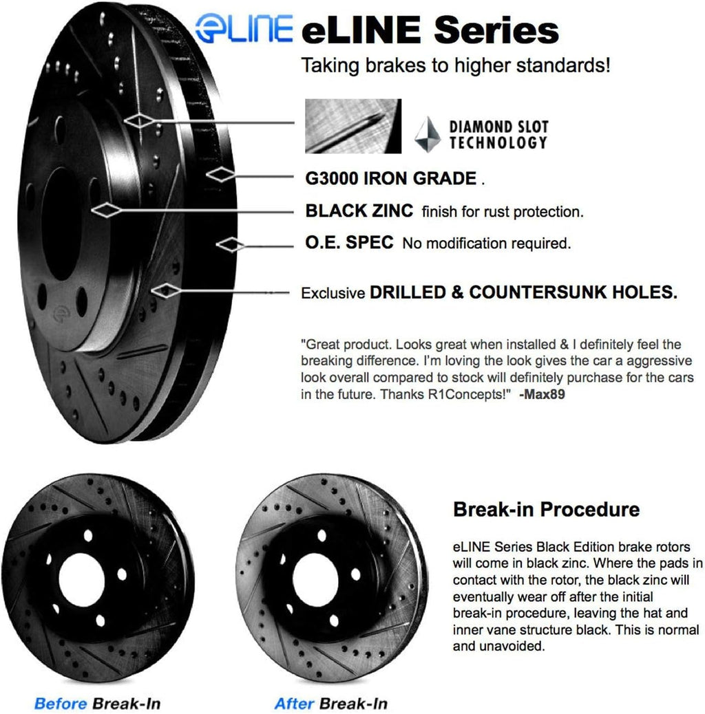 Black Drilled and Slotted Brake Rotors T60575