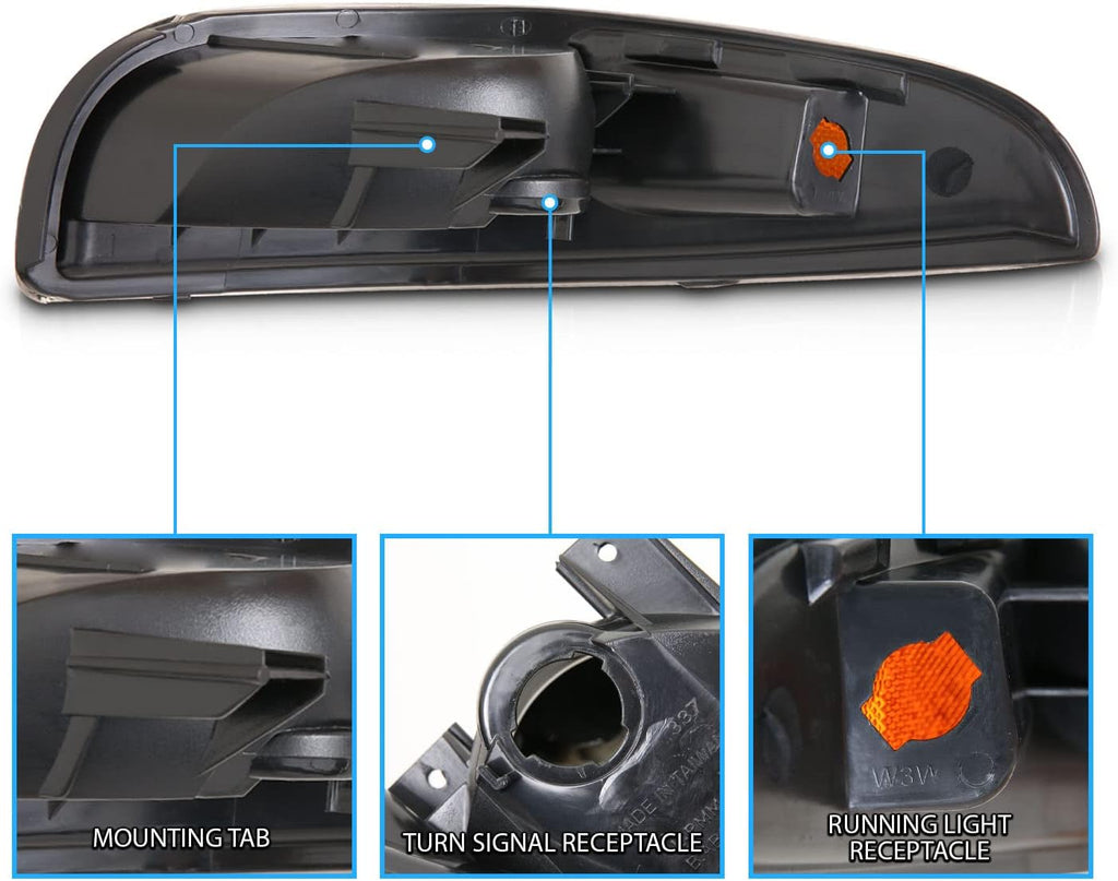 Black Replacement Bumper Parking Turn Signal Lights Set of 2 U1557