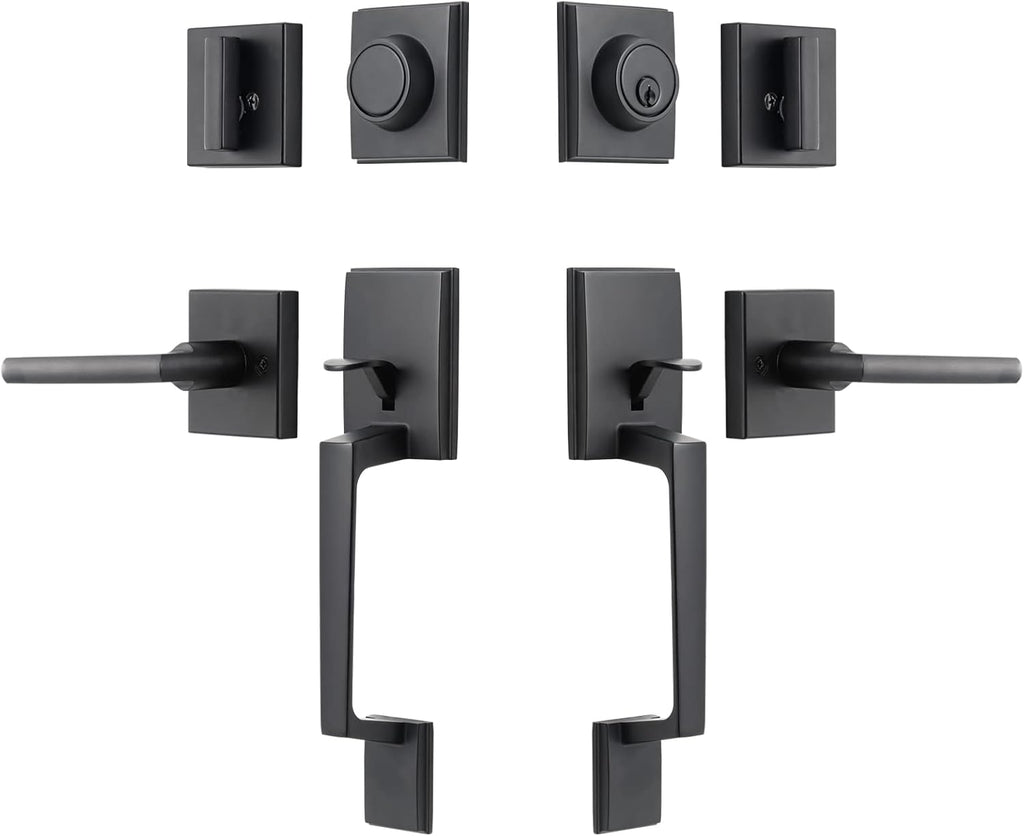 Satin Nickel Front Door Handle Set with Lock and Deadbolt, Pack of 2 D69029