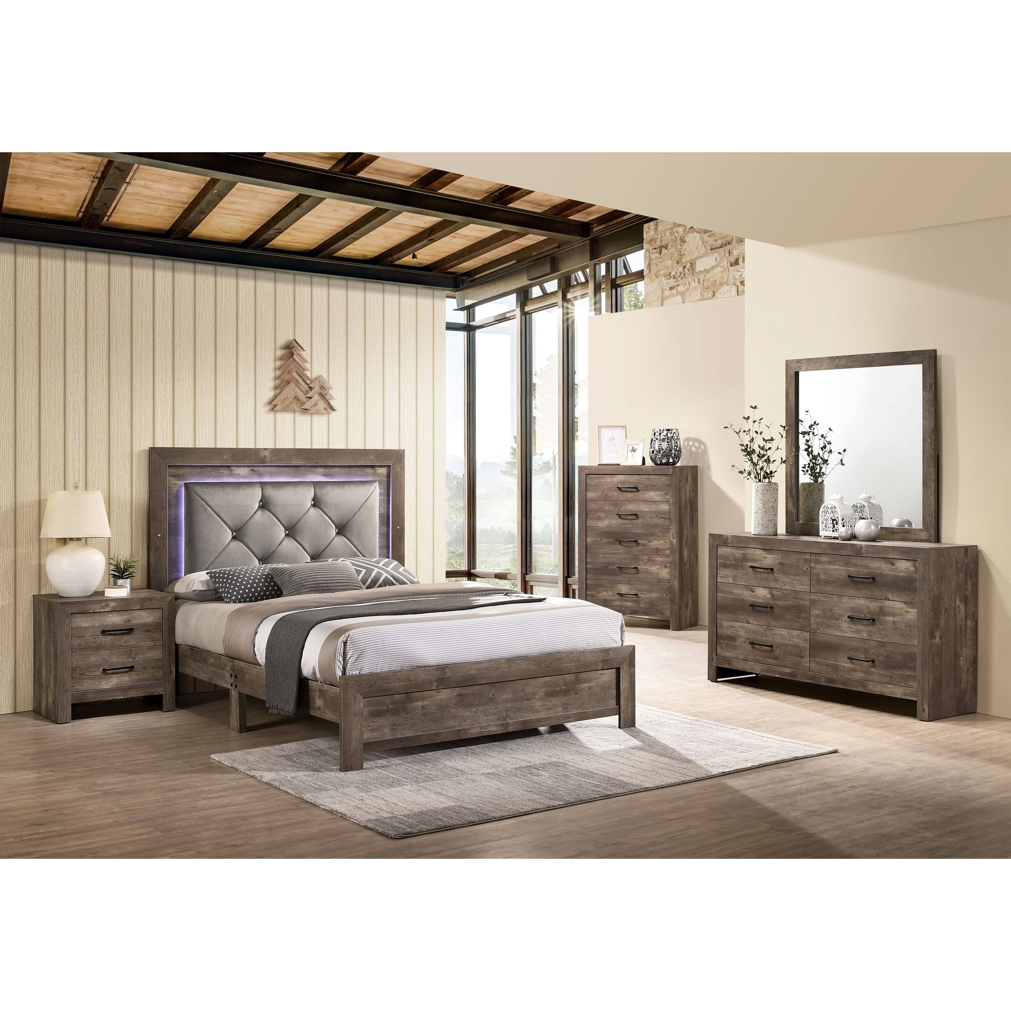 Rustic Natural Tone Tufted Panel Bed Queen H28629