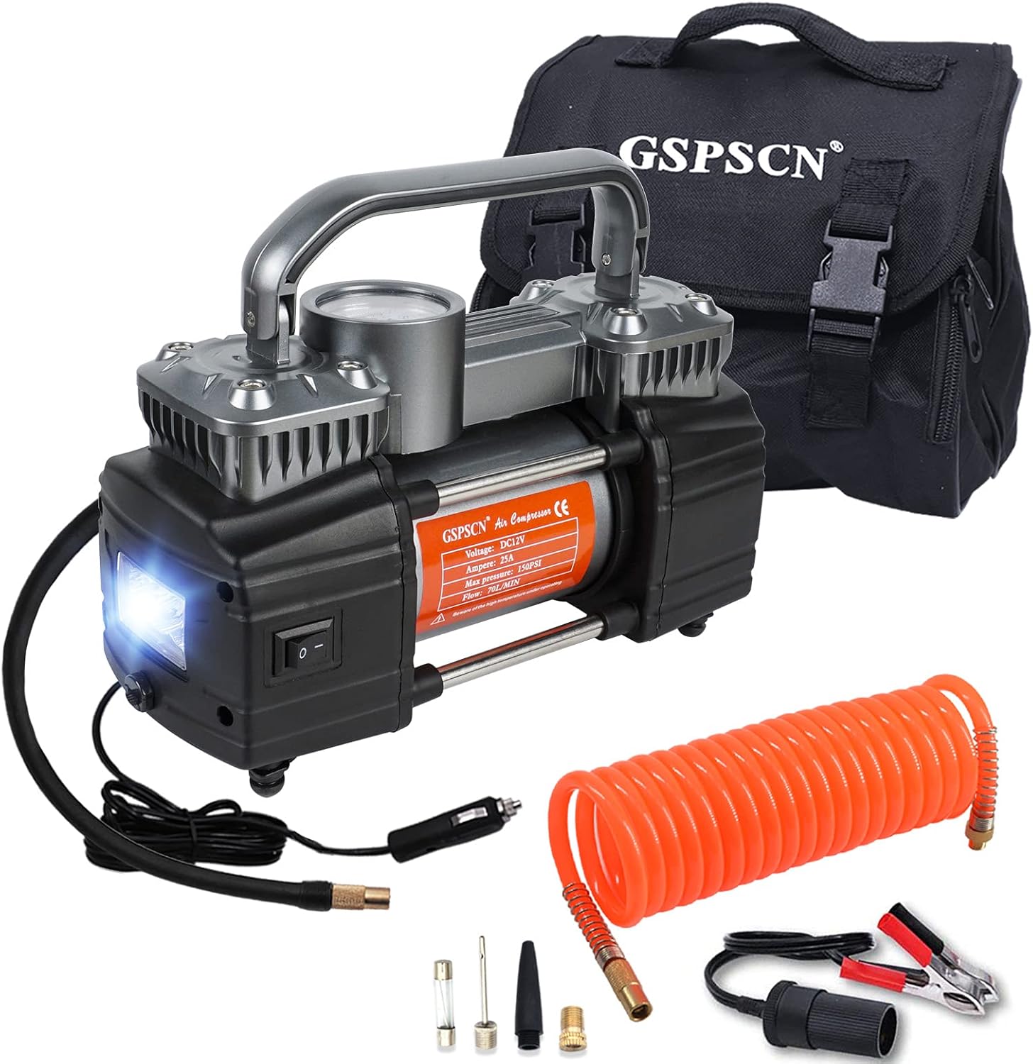Dual Cylinder 12V Portable Tire Inflator 150PSI with LED Light, Pack of 2 J789996