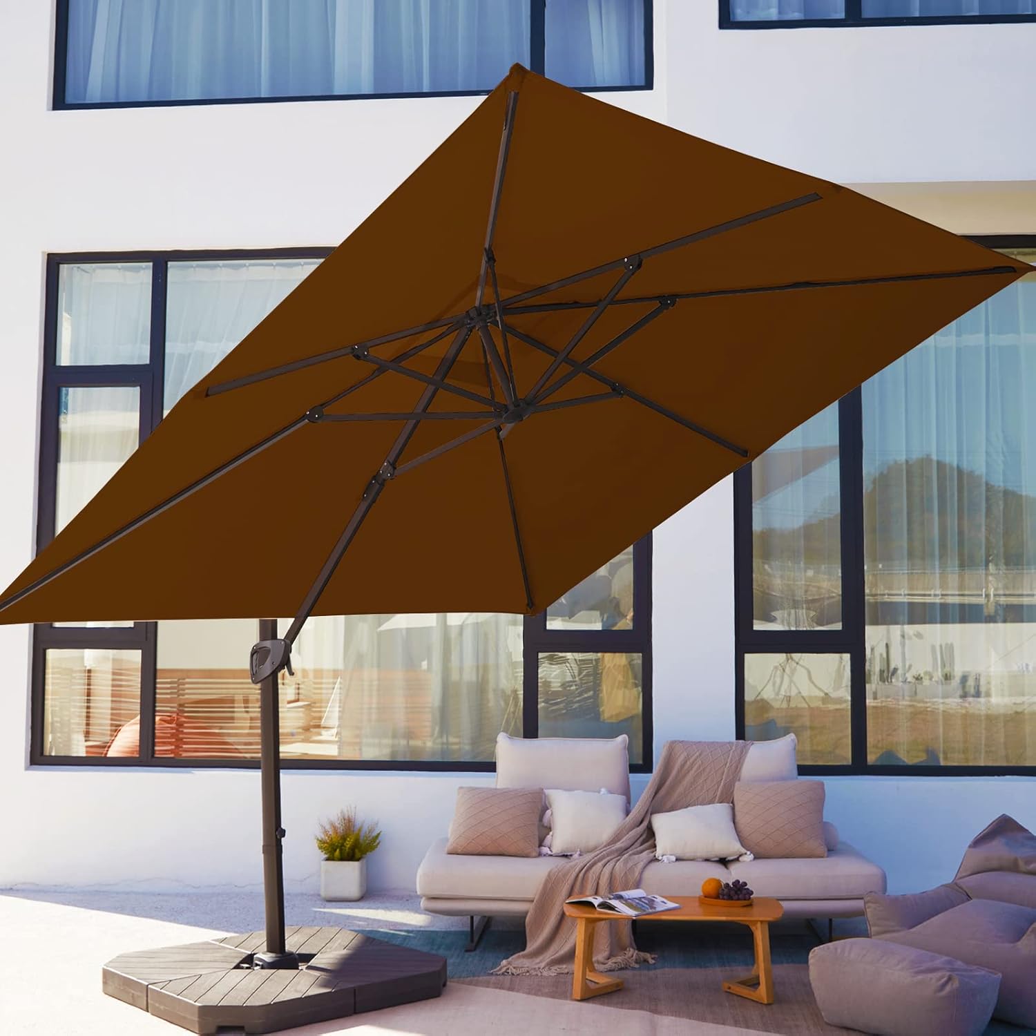 Beige 9x9 FT Square Cantilever Patio Umbrella with Aluminum Frame A47838