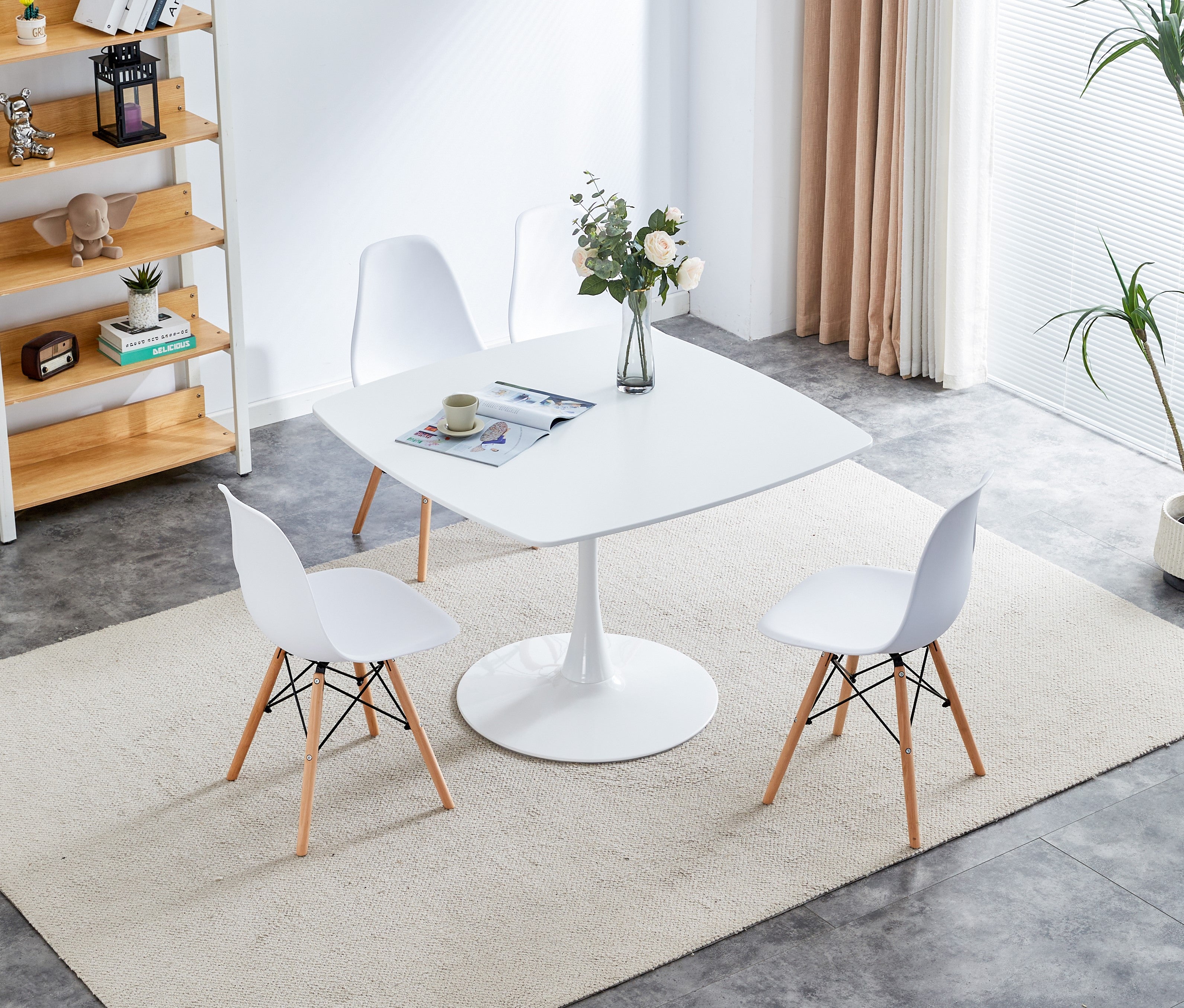 White Mid-century Round MDF Pedestal Dining Table P710268