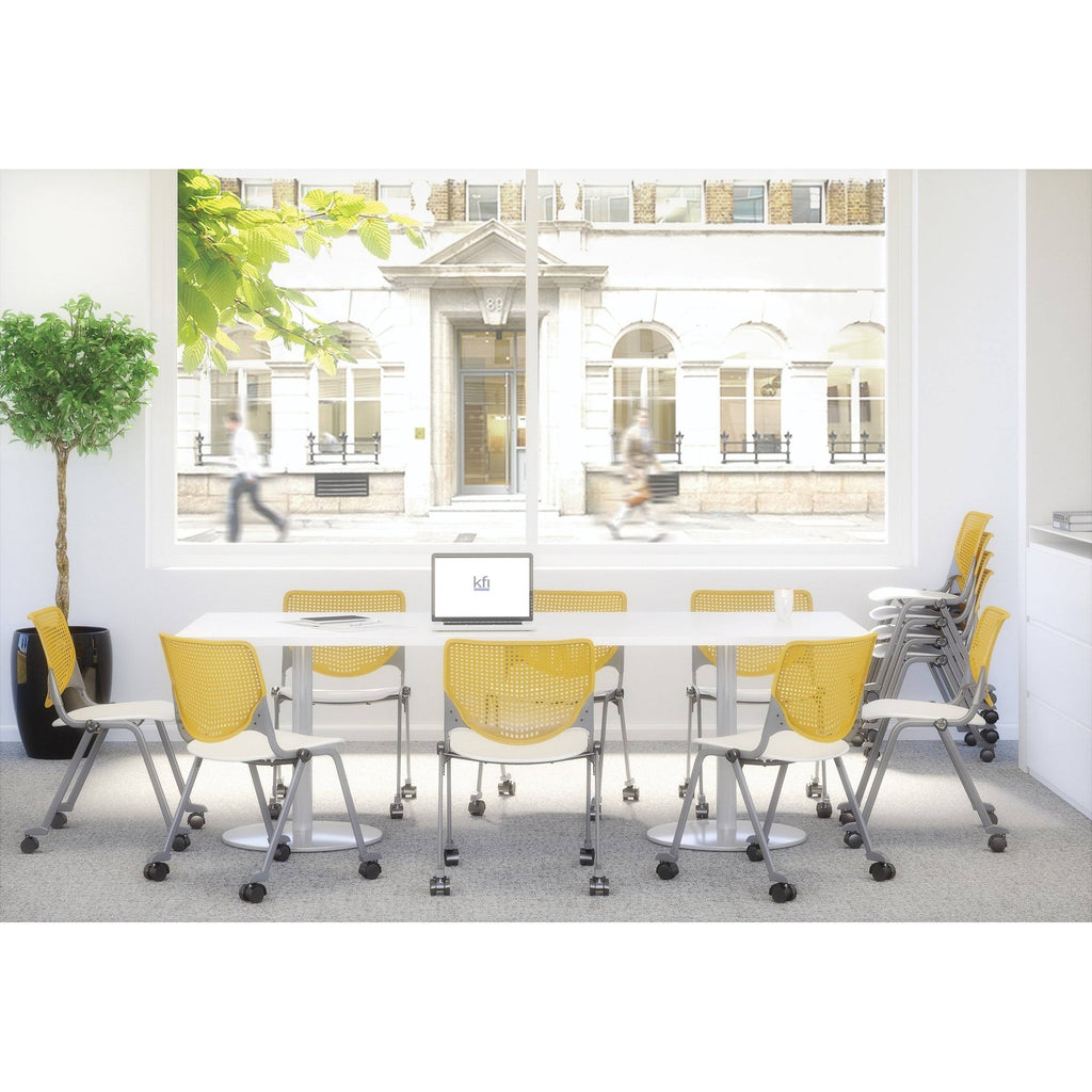 Light Grey White Stack Chair with Casters K830