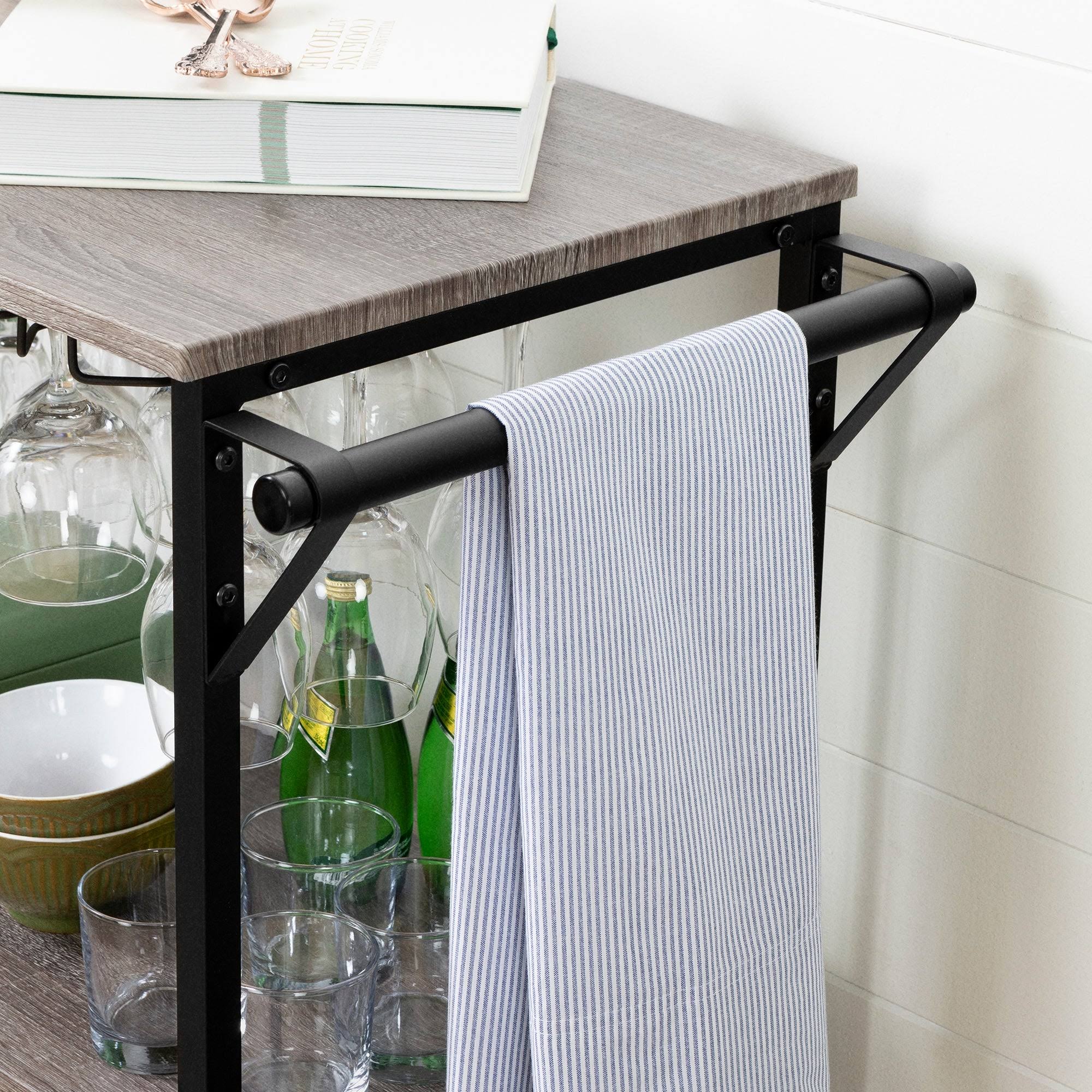 White Oak Bar Cart with Wine Rack S96684