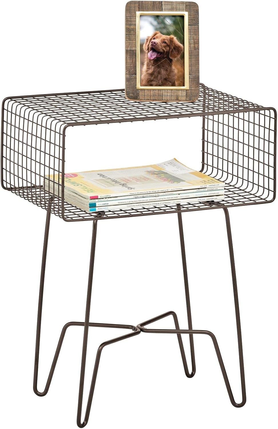 Bronze 2-Tier Metal End Table with Storage Shelf W35823