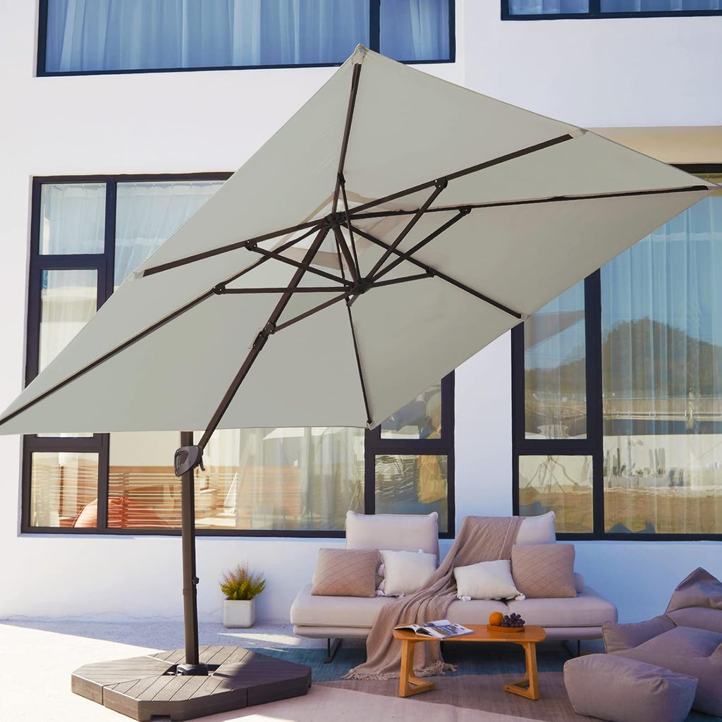 Beige 9x9 FT Square Cantilever Patio Umbrella with Aluminum Frame A47838