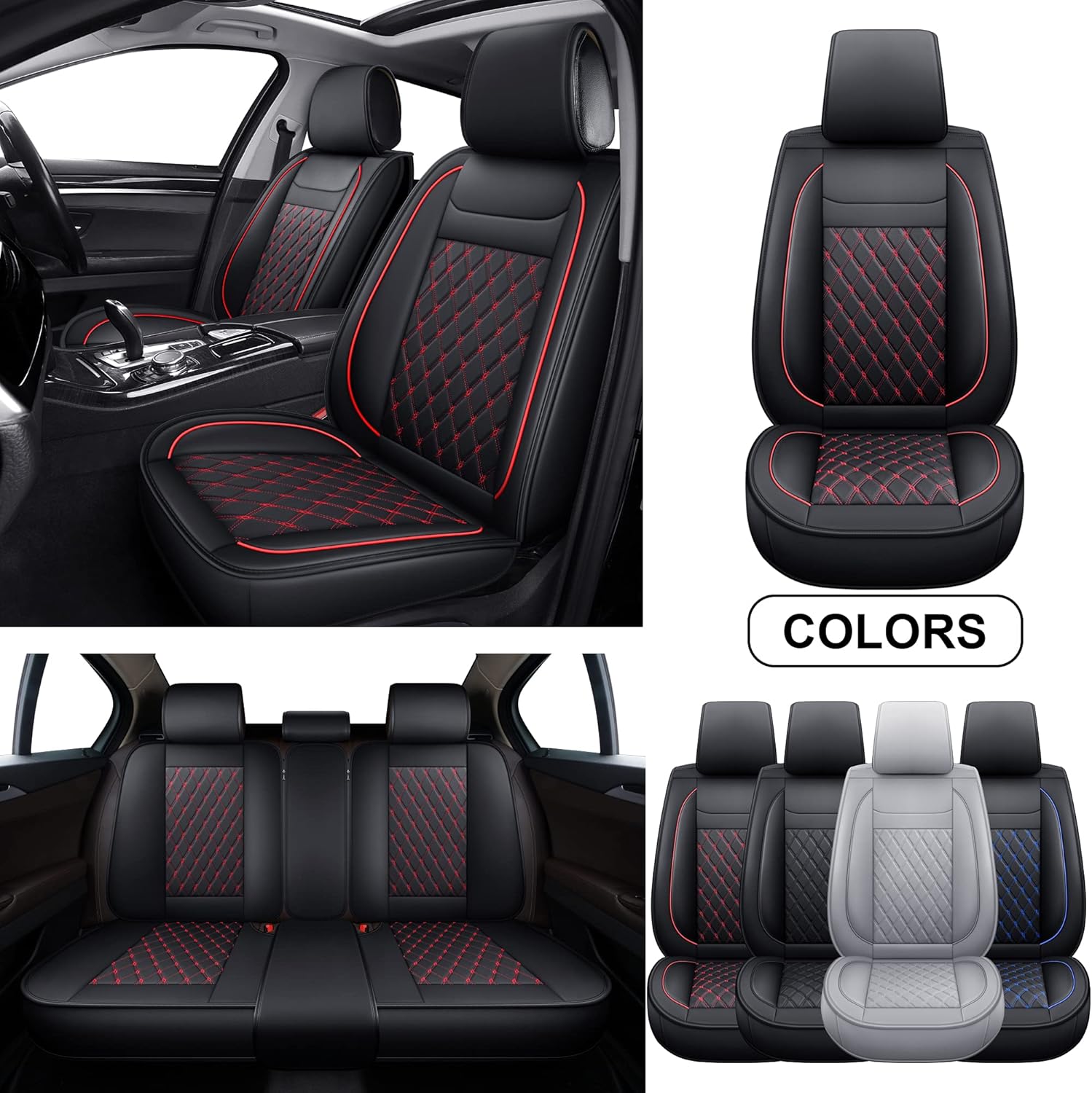 Gray Faux Leather Full Set Car Seat Covers J951