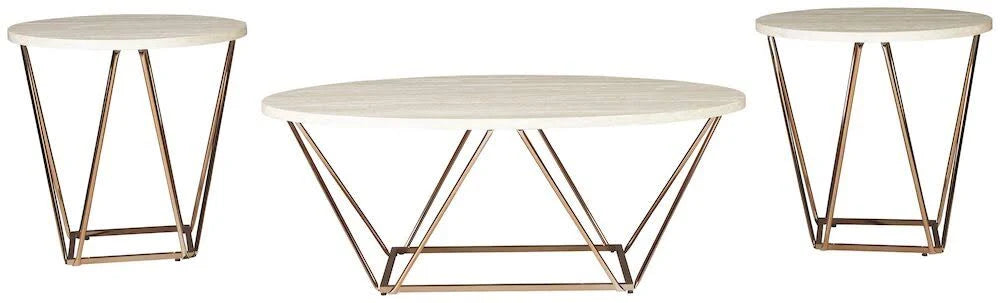 3 Piece Faux Marble Top Accent Coffee Table Set in Gold B945