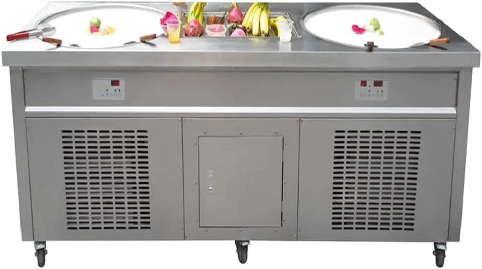 22" Double Round Pans Fried Ice Cream Machine with 10 Refrigerated Tanks D698