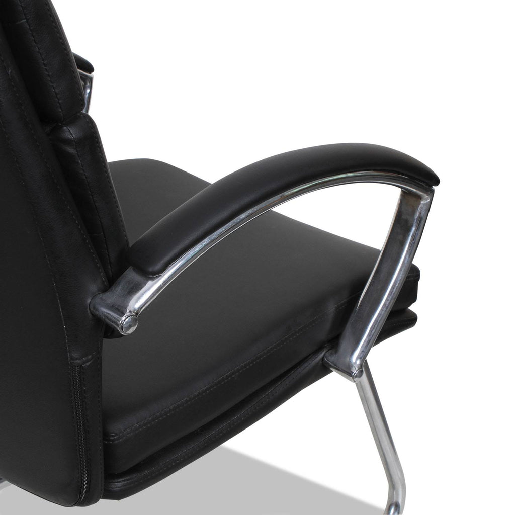 Slim Profile Soft Leather Guest Chair, Black/Chrome S1796