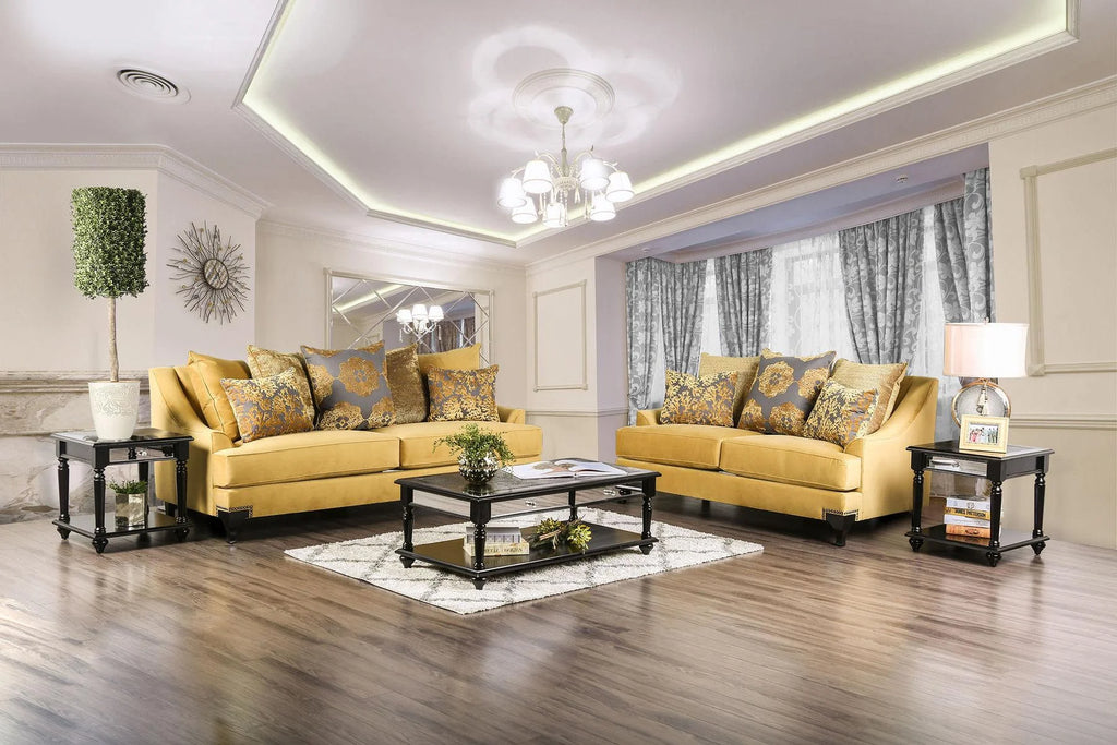 Gold & Gray Velvet-like Fabric Living Room Set 3pcs W164929