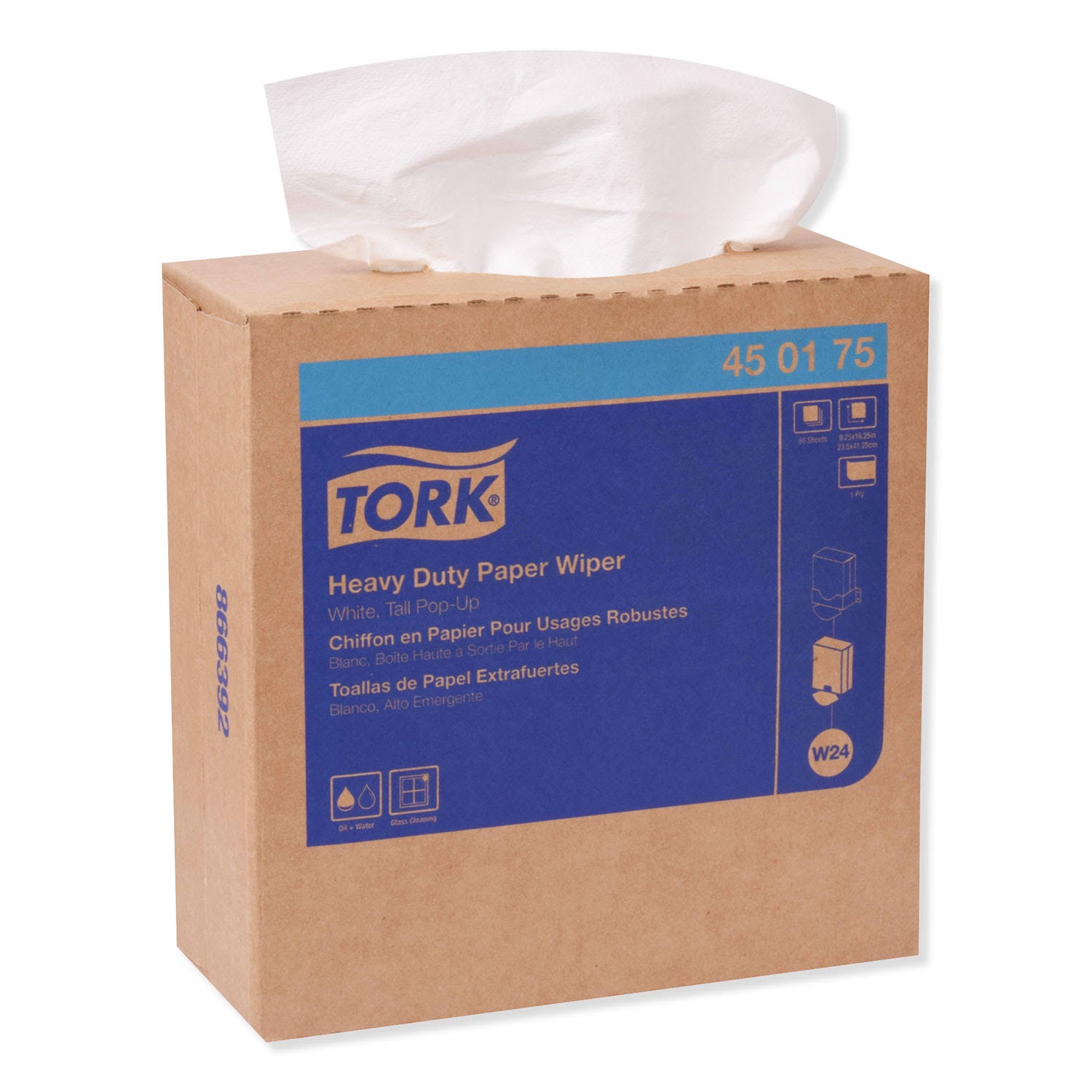 White Heavy-Duty Paper Wiper, 90 Wipes/Box, 10 Boxes/Carton B862419