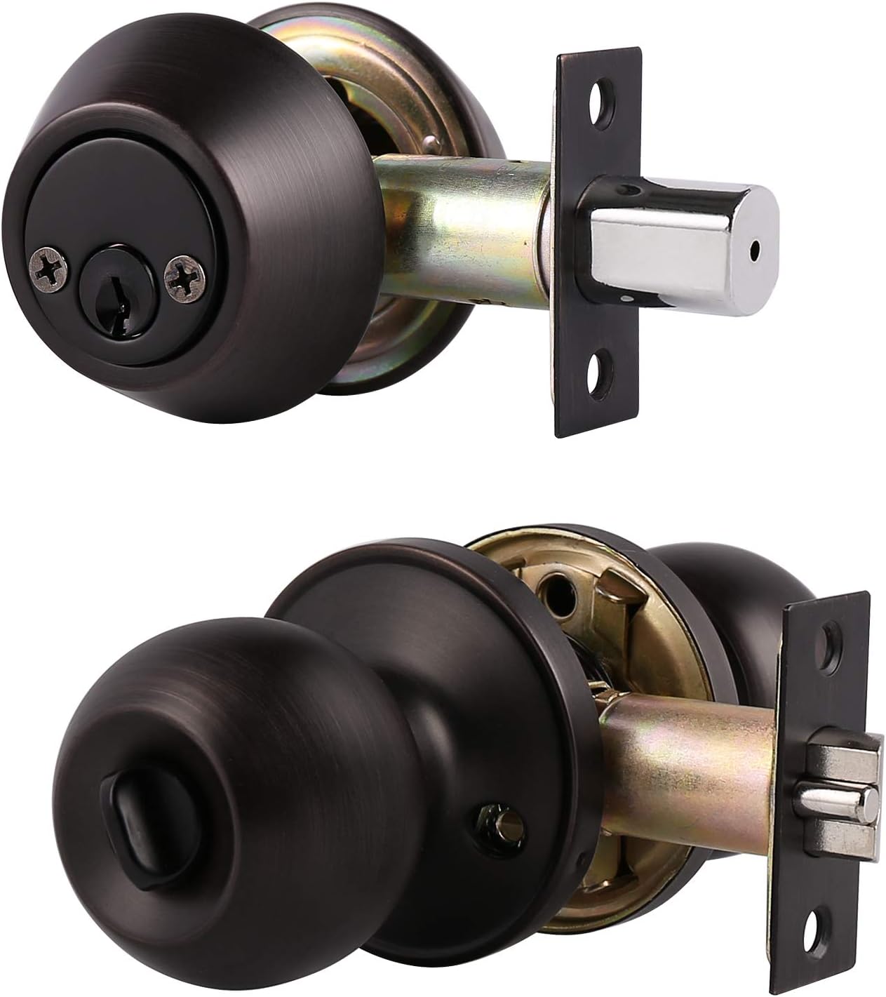 Oil Rubbed Bronze Double Cylinder Handleset Combo Pack, Keyed Alike Door Knobs 4 Pack J148082