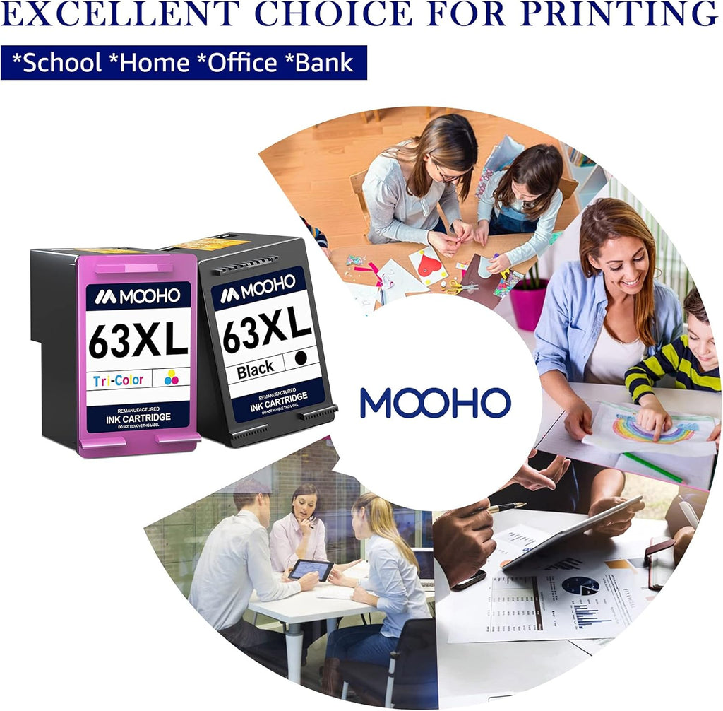Remanufactured Ink Cartridge Combo Pack for HP 63 XL (1 Black, 1 Color) Pack of 2 D604