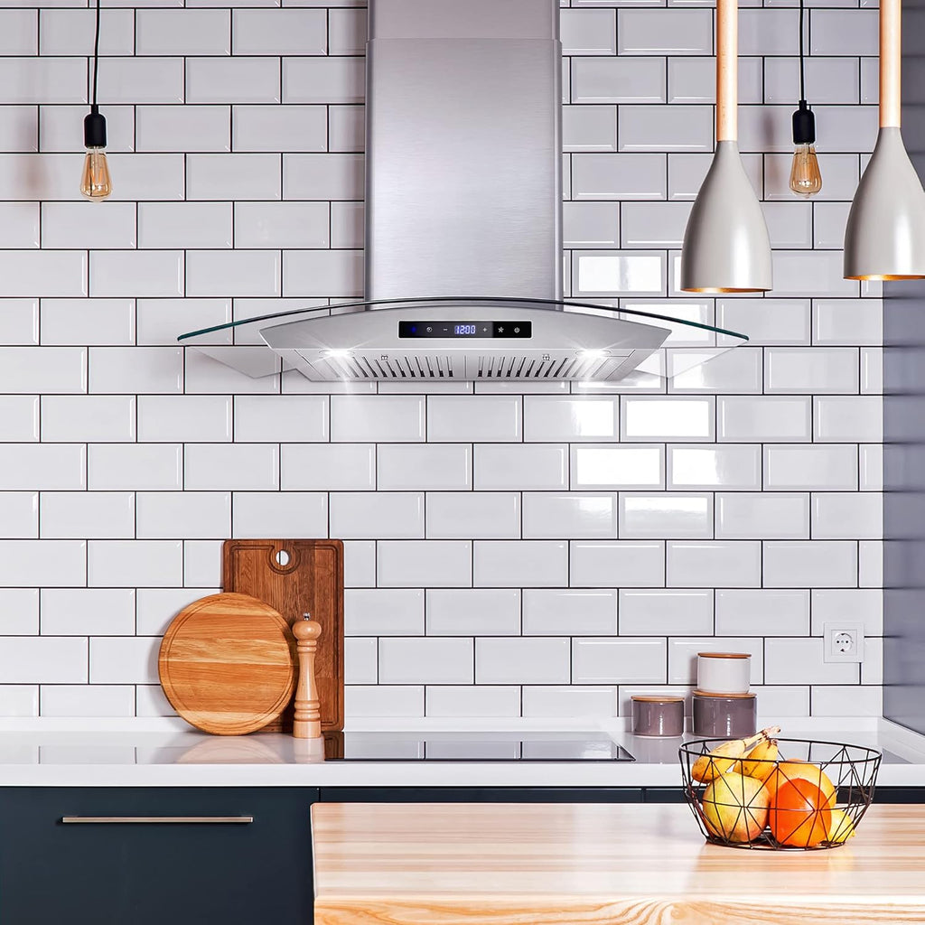 30 in. Wall Mount Range Hood with 380 CFM, Curved Glass, Stainless Steel Z3668