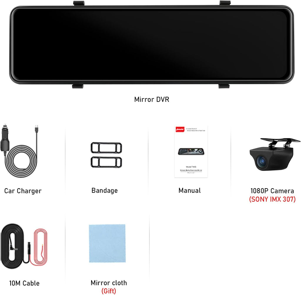 11'' Dual 1080P Rear View Mirror Dash Cam with Touch Screen U338