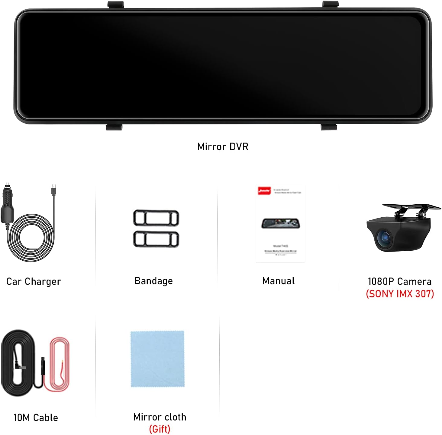 11'' Dual 1080P Rear View Mirror Dash Cam with Touch Screen U338