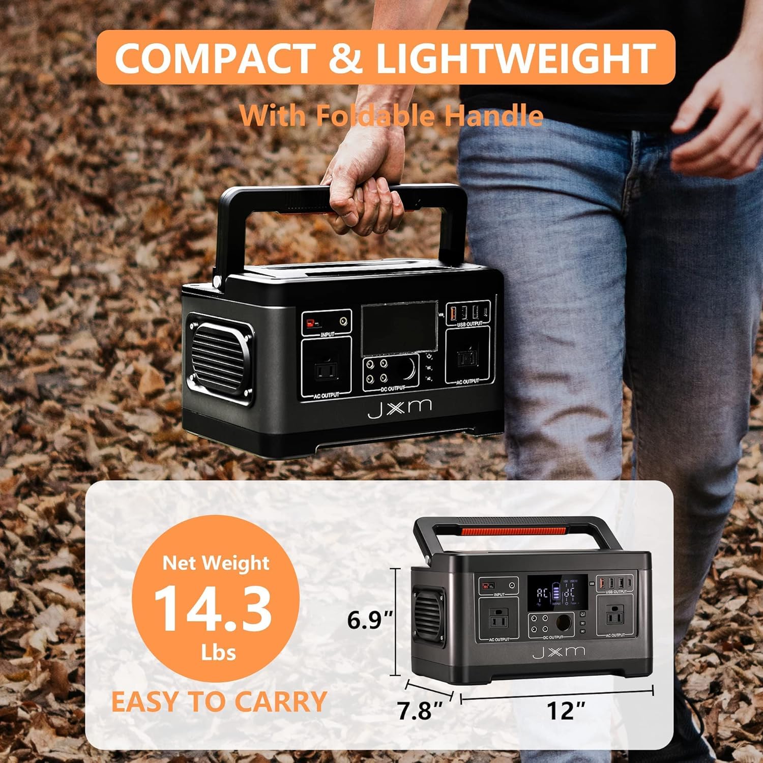 Portable Power Station 519Wh Solar Generator, 110V/500W Pure Sine Wave AC Outlet, Regulated 12V DC E2057